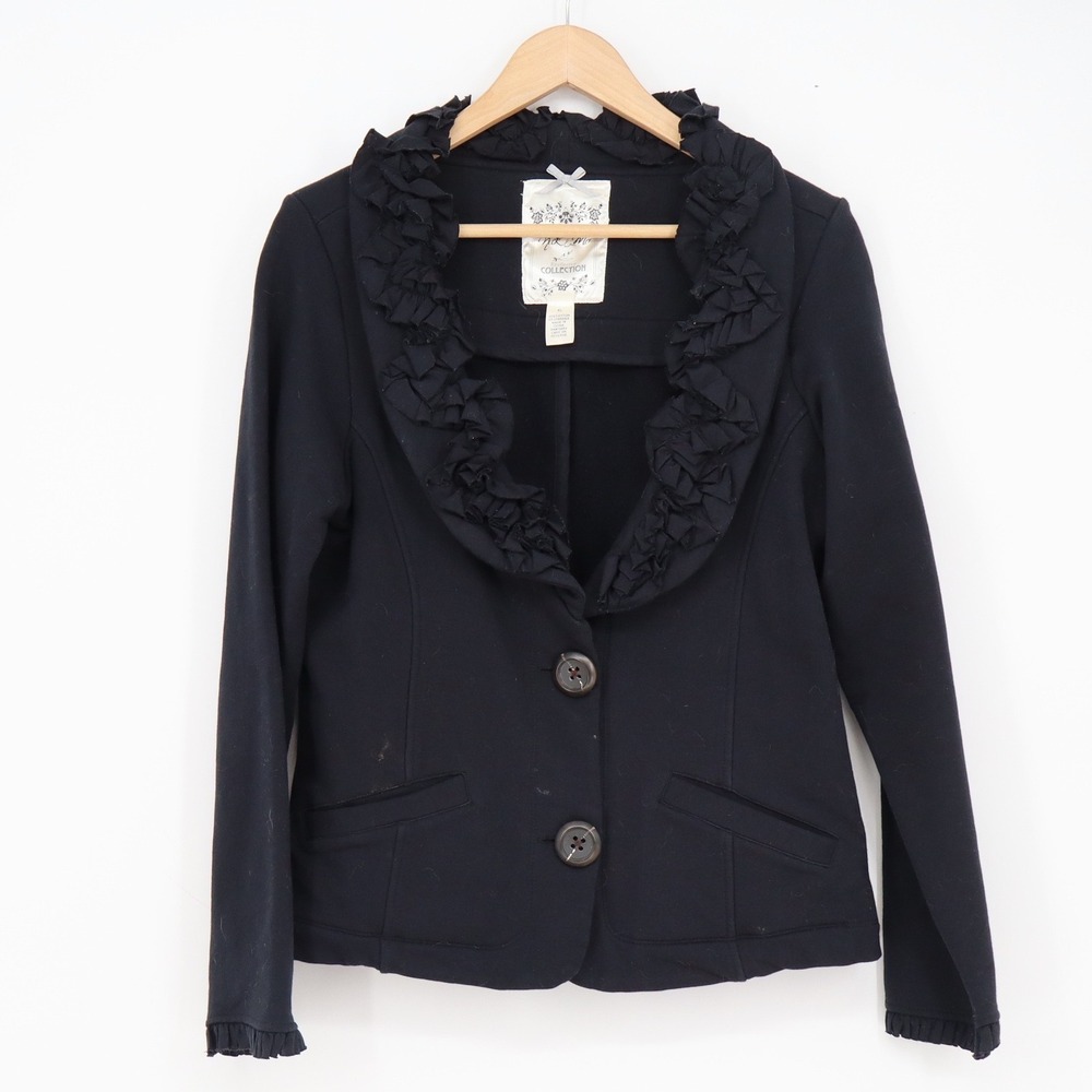 Nick & Mo Black Ruffled Shawl Collar Knit Blazer Jacket XL